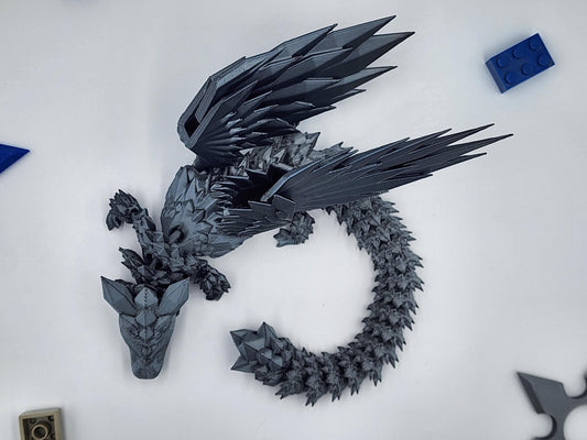 Winged Crystal Dragon Toy! Articulated Dragon with moving jaw, 3D Printed Fidget Dragon, Great Gift for Kids!