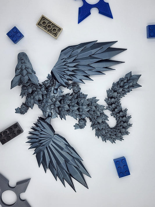 Winged Crystal Dragon Toy! Articulated Dragon with moving jaw, 3D Printed Fidget Dragon, Great Gift for Kids!