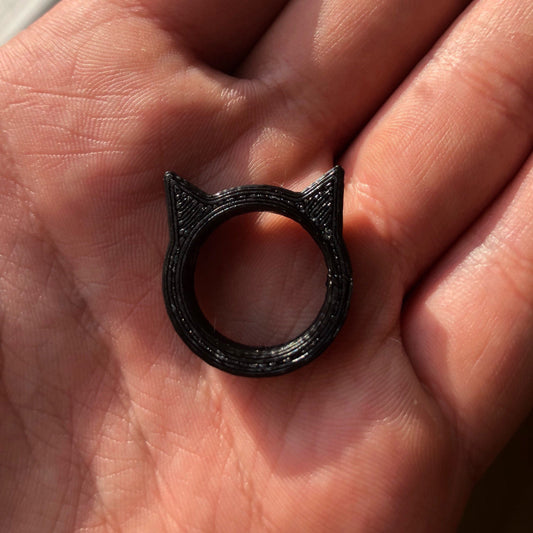 Kitty cat ring, 3d printed cat ring, black cat ring, cat ears ring gift